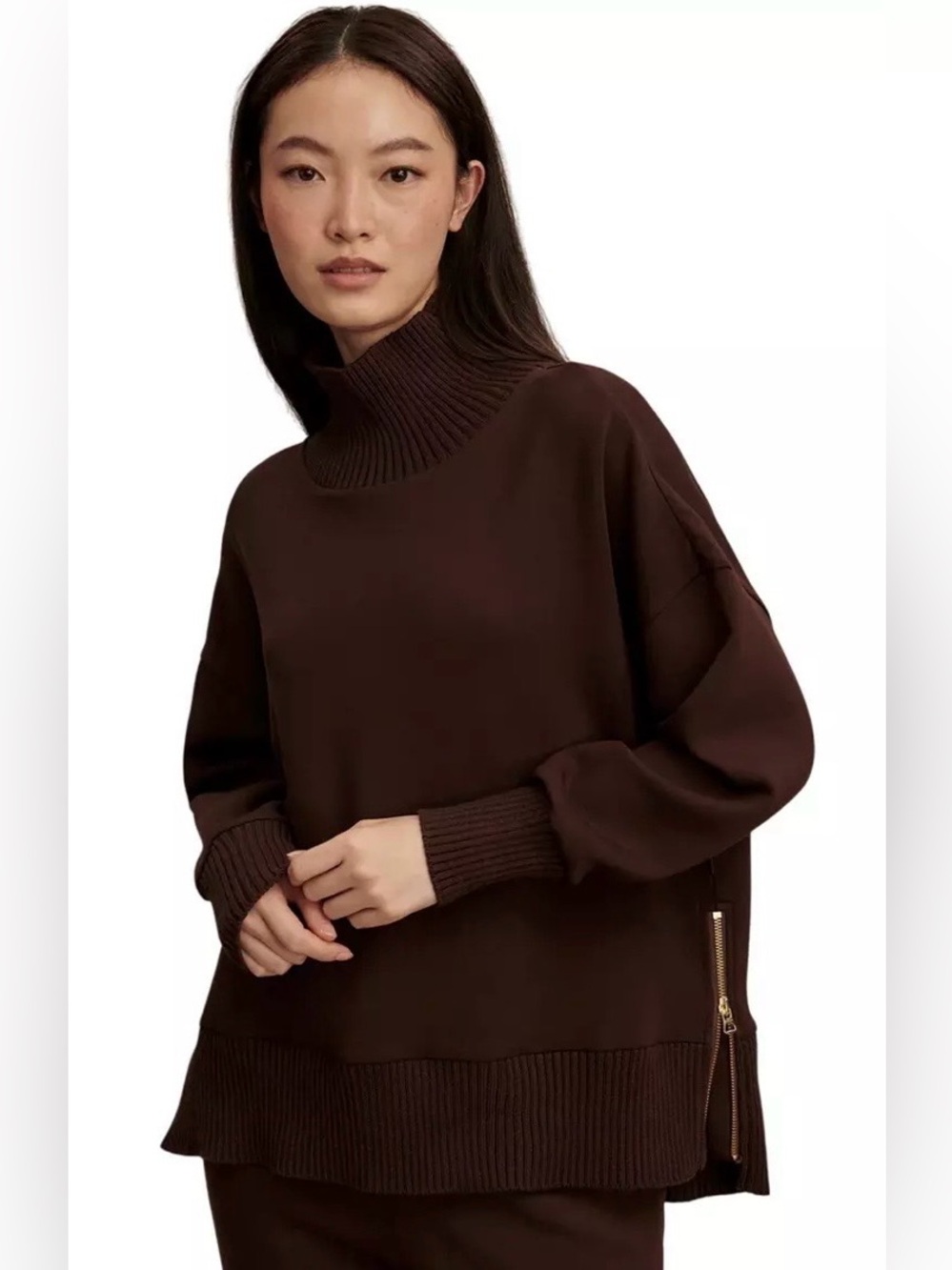 Varley Turtleneck Sweatshirt Coffee Bean Small Oversized